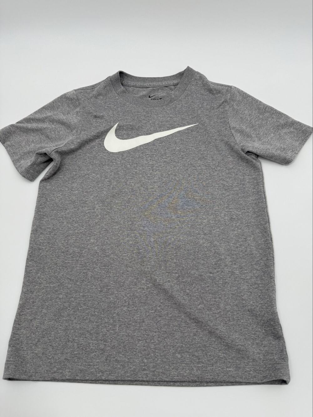 Nike Dri Fit Youth Small Gray Swoosh Performance Athletic Shirt Boys S Tee